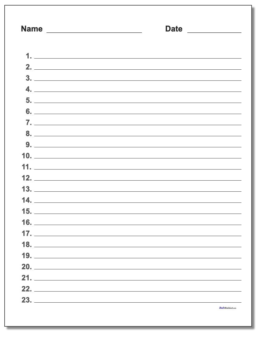 Blank Number Line Worksheet Handwriting Paper