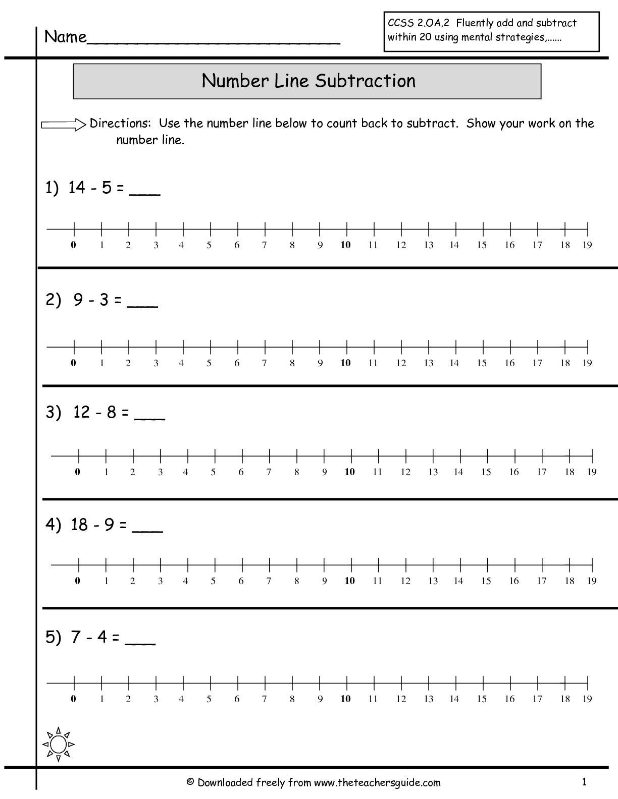 Blank Number Line Worksheet Subtraction Worksheet with Numberline