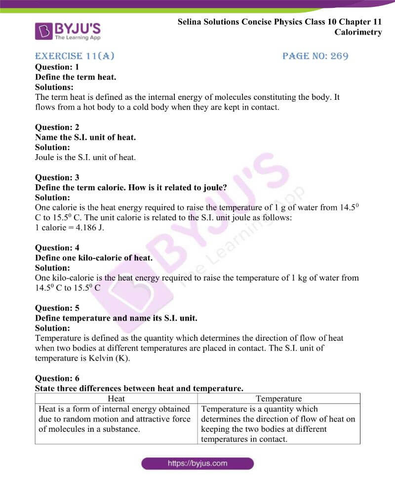 Calorimetry Worksheet Answer Key Selina solutions Concise Physics Class 10 Chapter 11