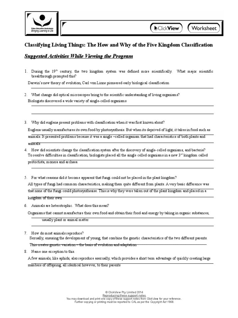 Characteristics Of Bacteria Worksheet Classifying Living Things View Video Autosaved C