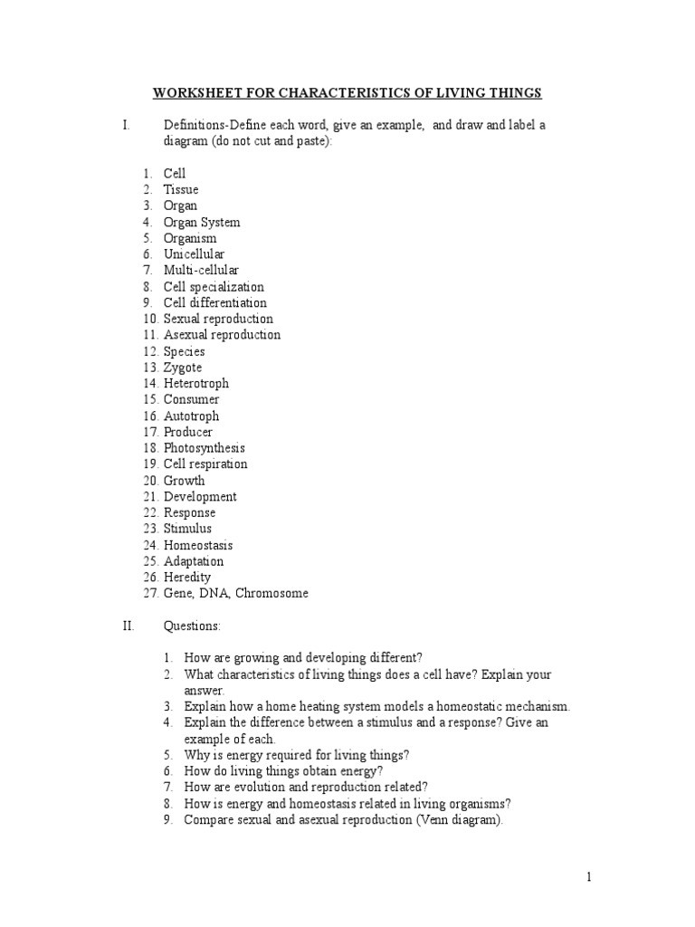 Characteristics Of Living Things Worksheet 2014 Sgws Characteristics Of Living Thingsc