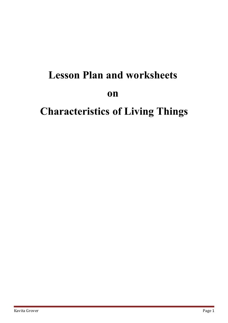 Characteristics Of Living Things Worksheet Lesson Plan and Worksheets On Characteristics Of Living Lhings