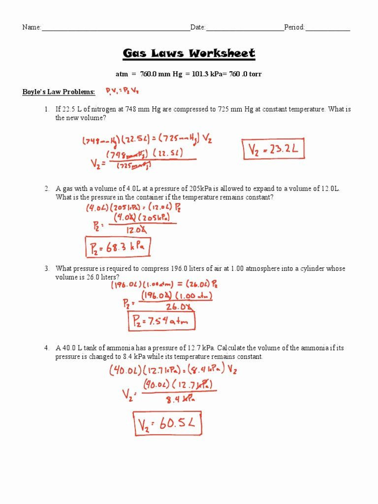Charles Law Worksheet Answers 50 Boyle S Law Worksheet Answer Key In 2020
