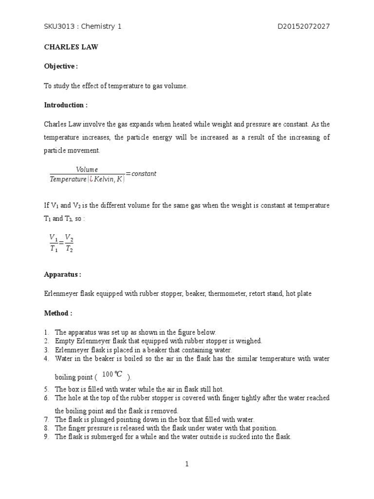 Charles Law Worksheet Answers Exp 5 Charles Law Gases