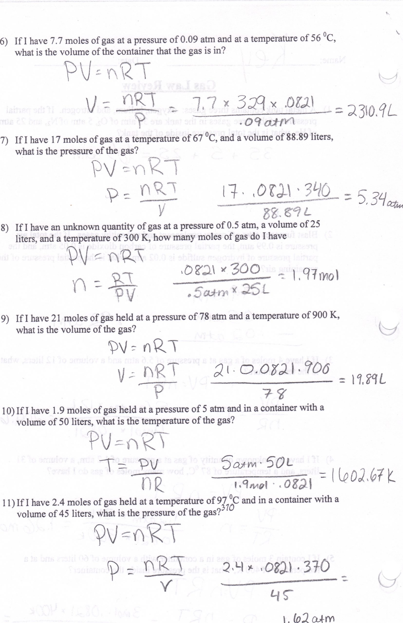 Charles Law Worksheet Answers Gas Law Worksheet Boyles Charles and Bined Gas Laws