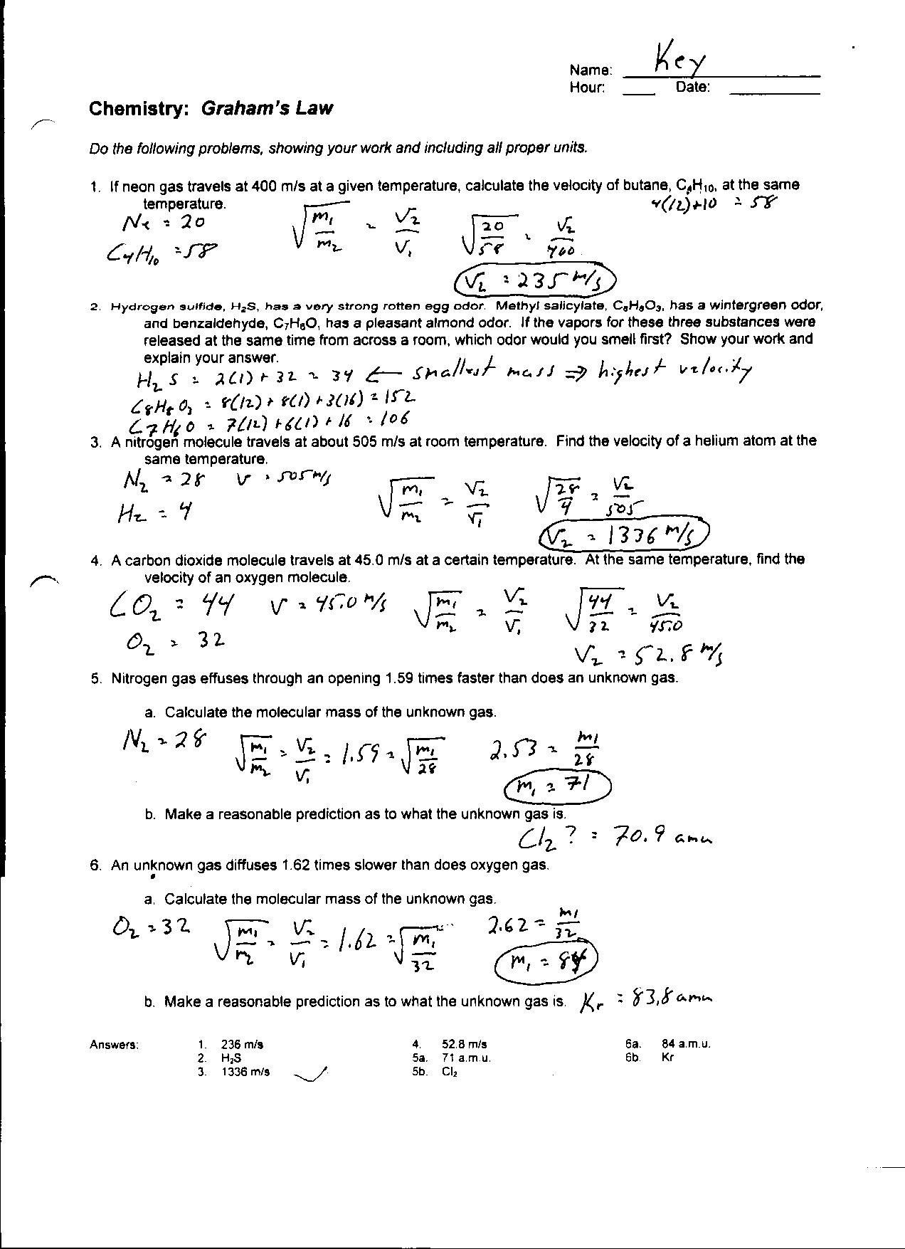 Charles Law Worksheet Answers Ideal Gas Worksheet