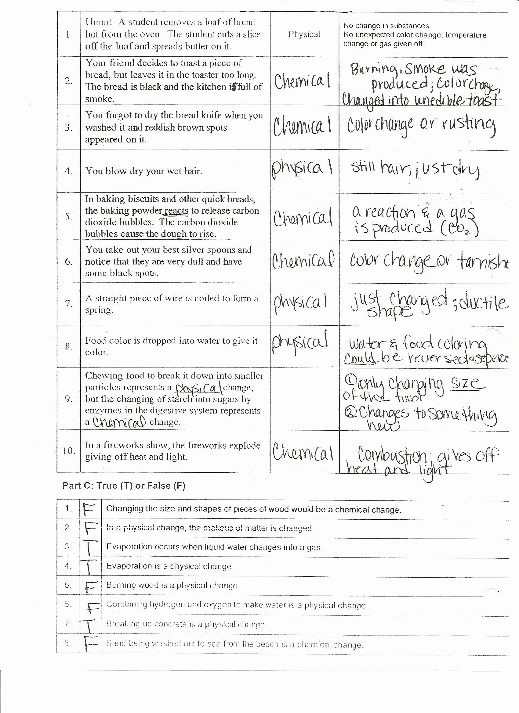 Chemical and Physical Changes Worksheet 50 Physical and Chemical Change Worksheet In 2020 with