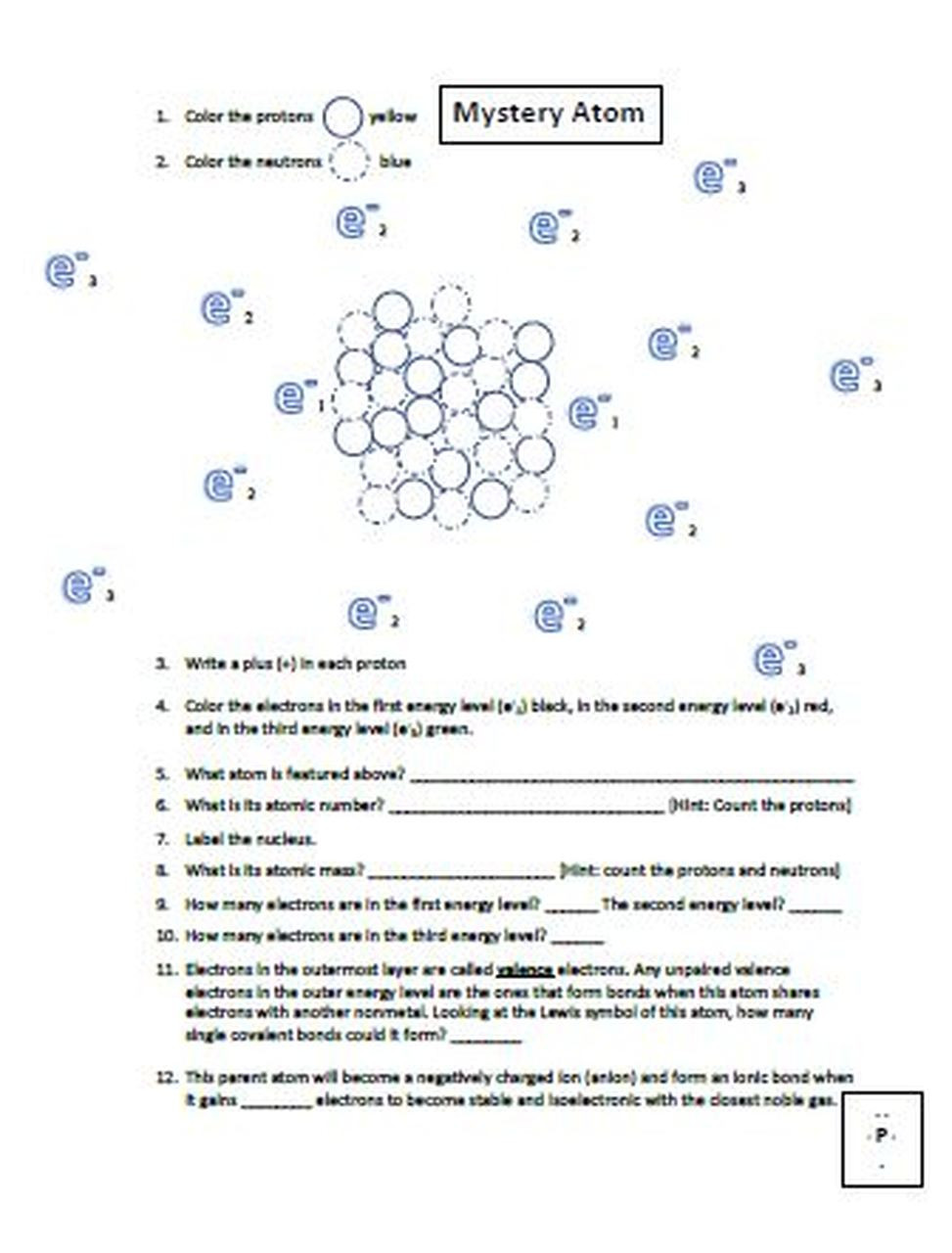 Chemistry atomic Structure Worksheet atomic Structure Worksheet