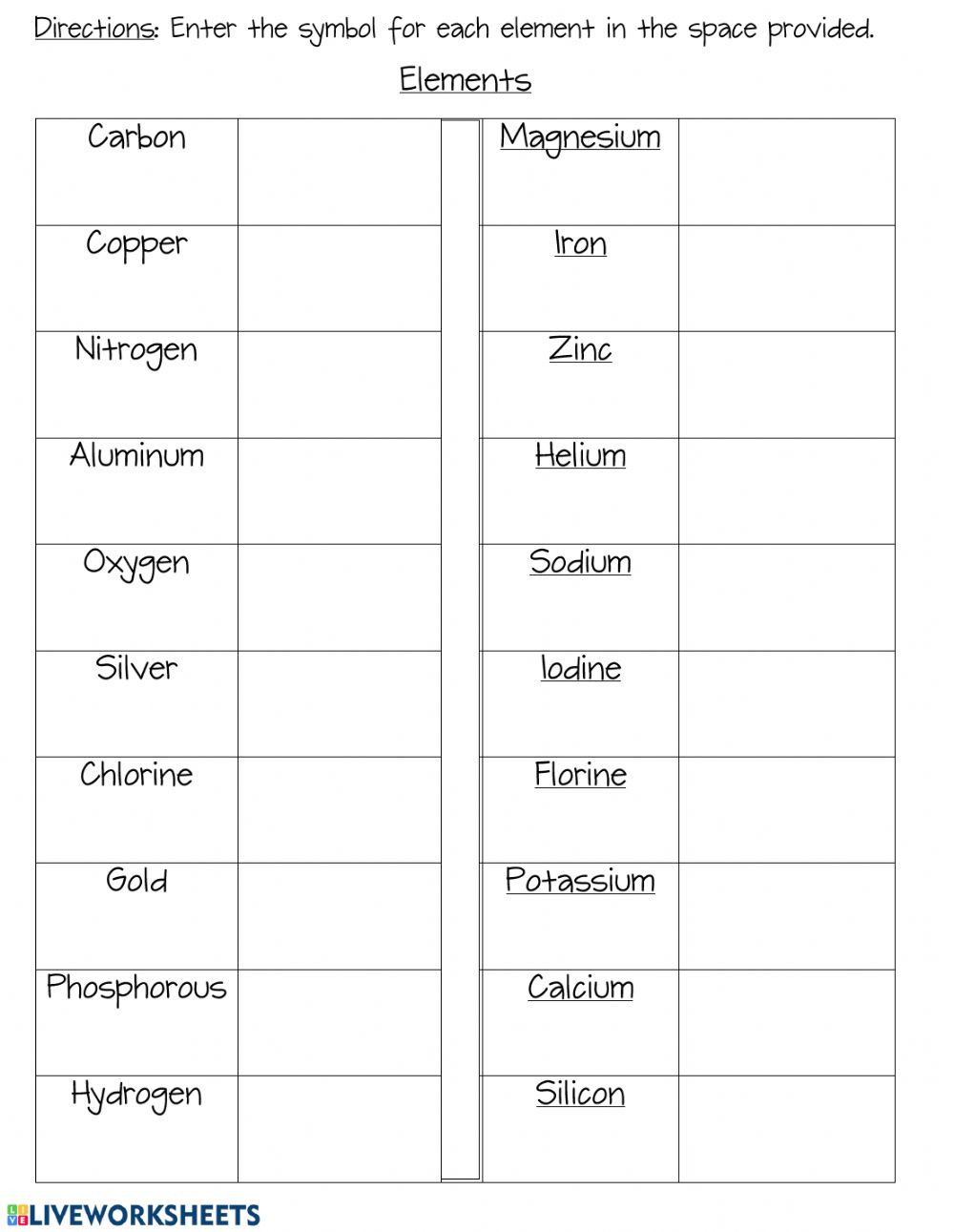 Chemistry Periodic Table Worksheet Element Symbols &amp; Pound formulas Interactive Worksheet