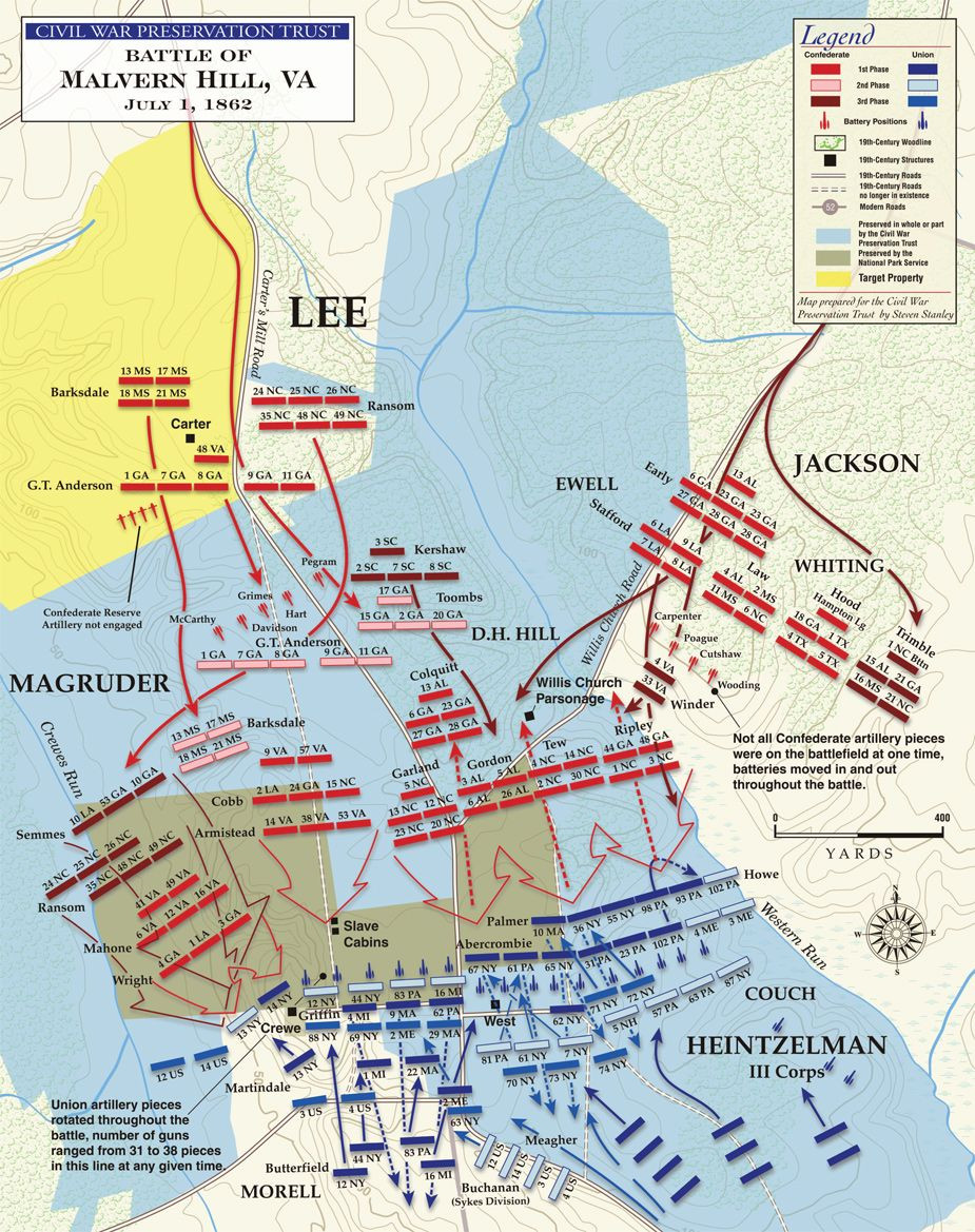 Civil War Map Worksheet Battle Of Malvern Hill Map Massed Artillery Destroys