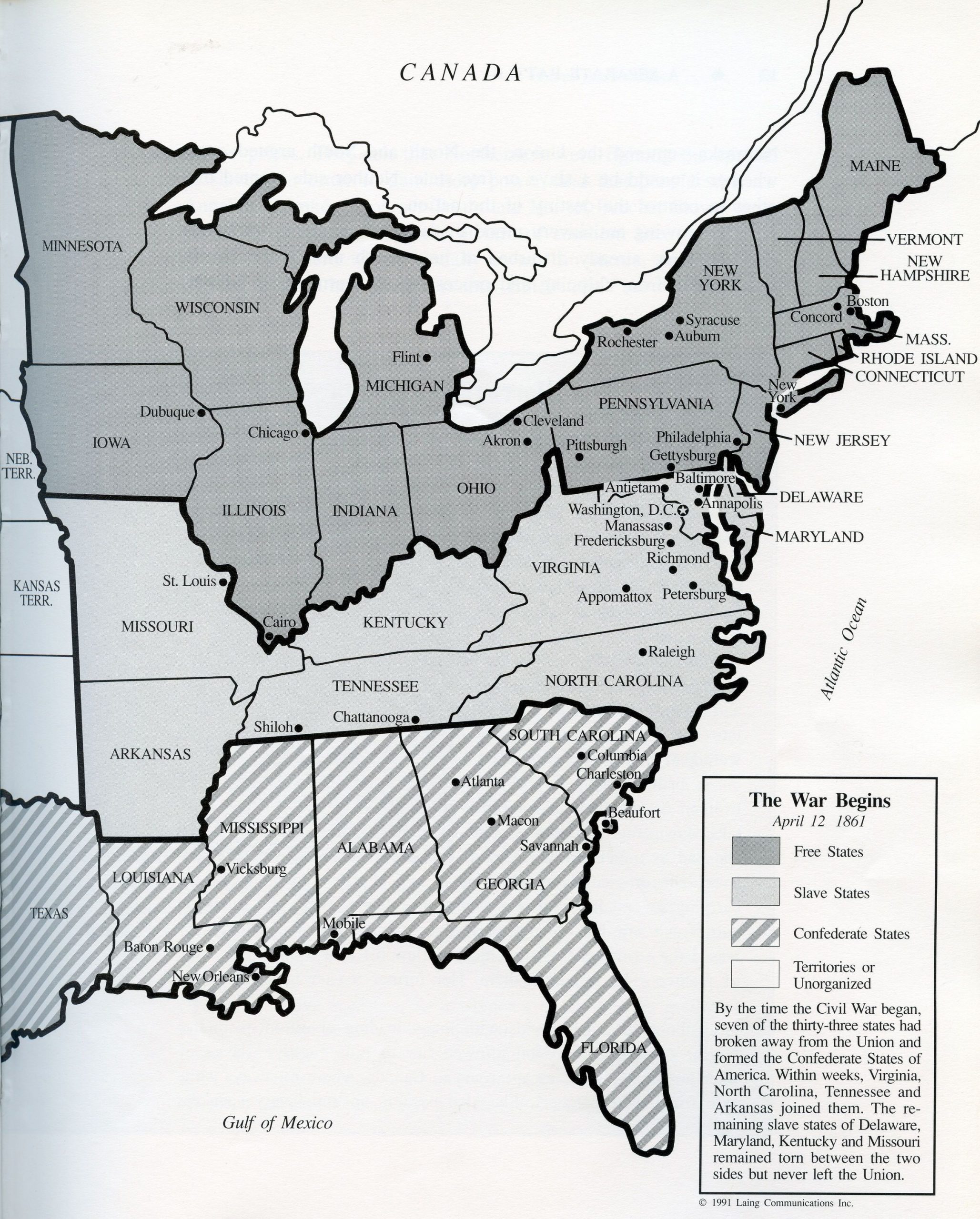 Civil War Map Worksheet Map Of the United States at the Beginning Of the Civil War