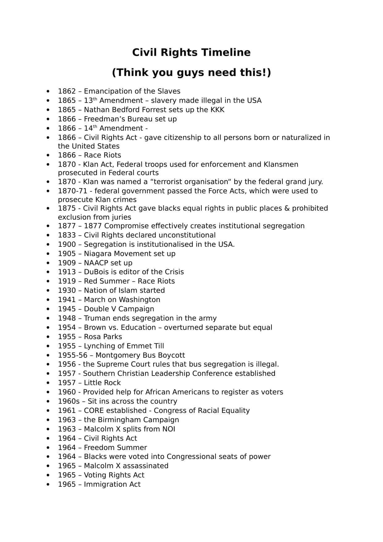 Civil War Timeline Worksheet Civil Rights Timeline Worksheet