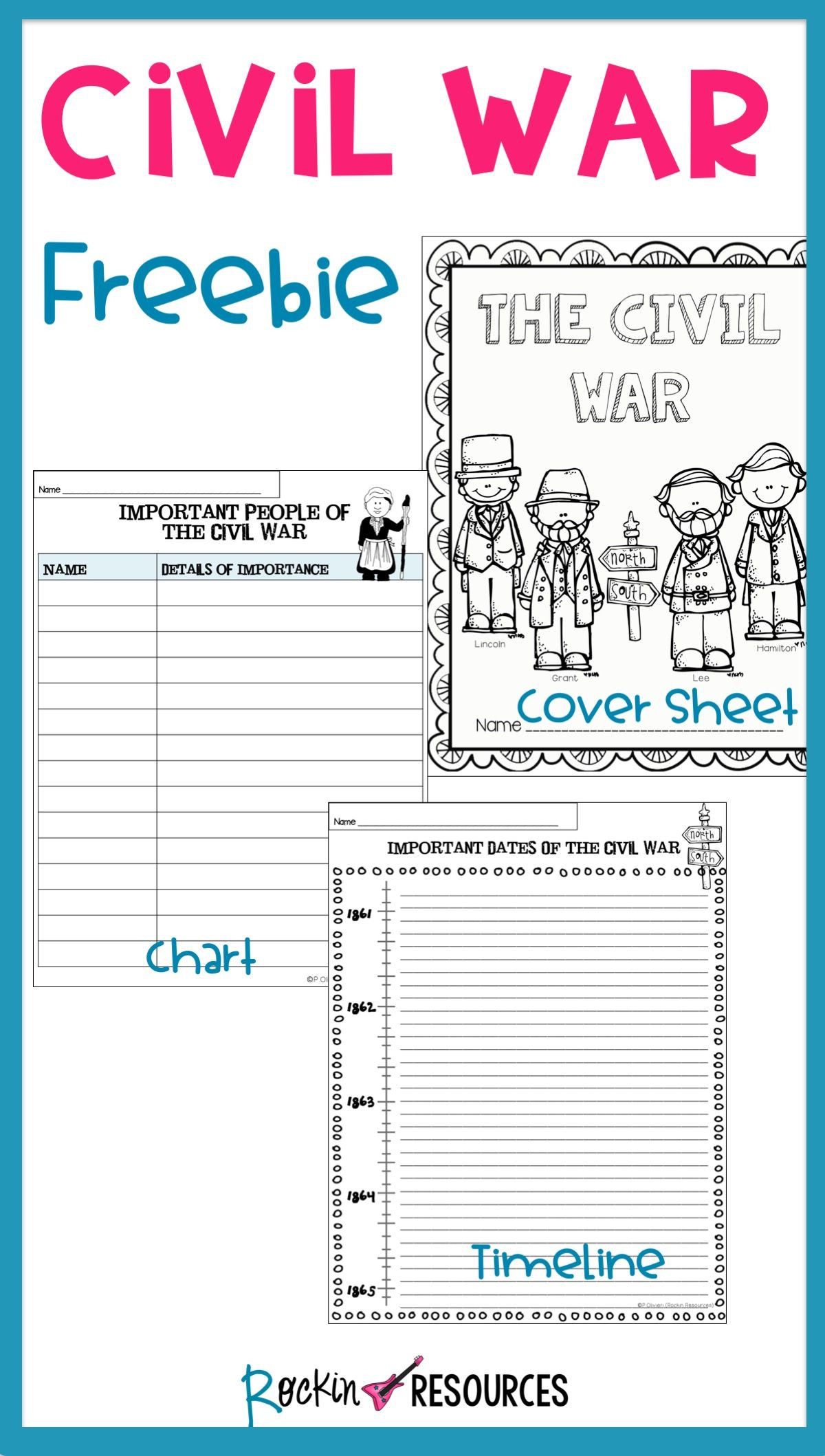 Civil War Timeline Worksheet Civil War Timeline Cover Page and Chart Free