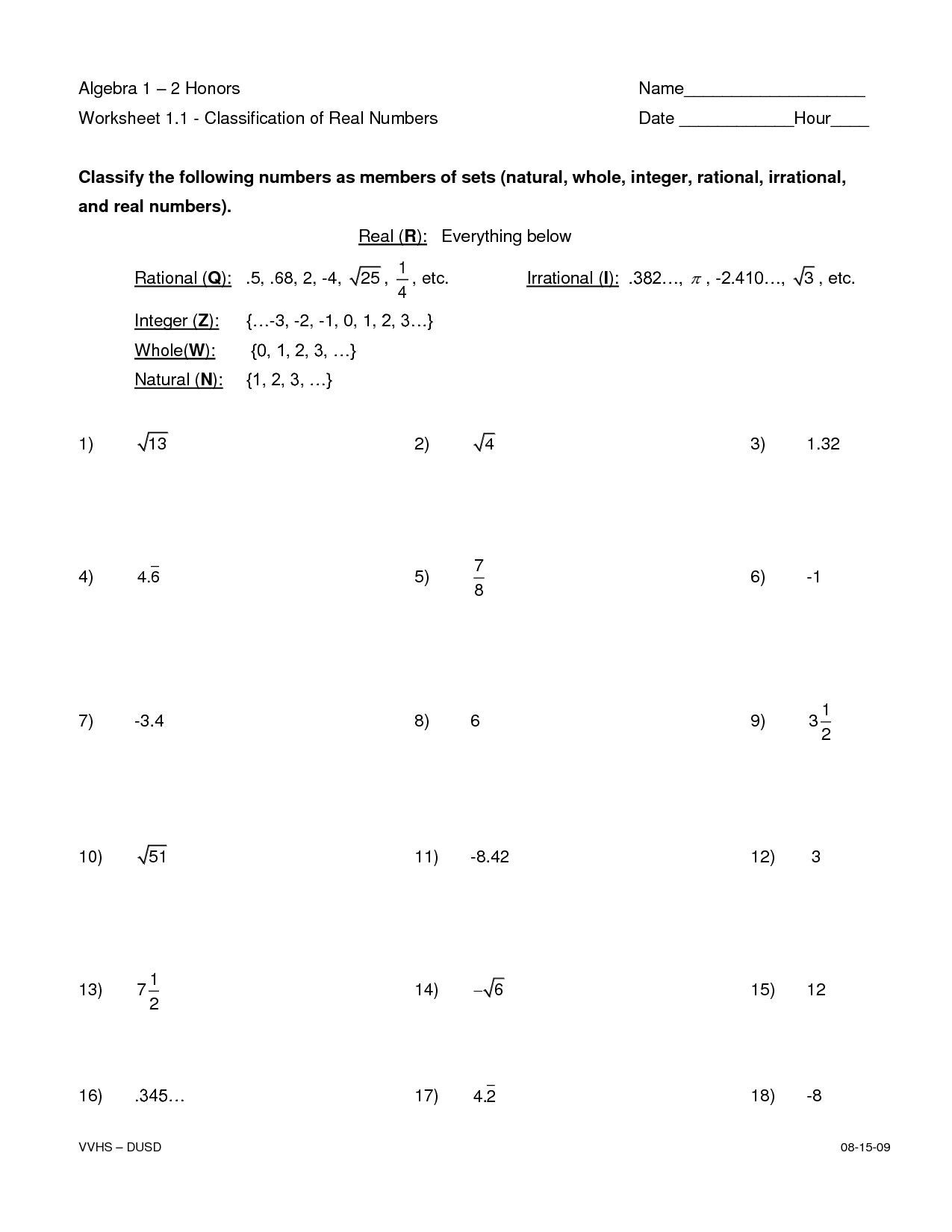Classifying Real Numbers Worksheet Pin On Number Worksheets