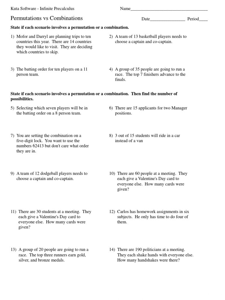 Combinations and Permutations Worksheet 11 Permutations Vs Binations Homework
