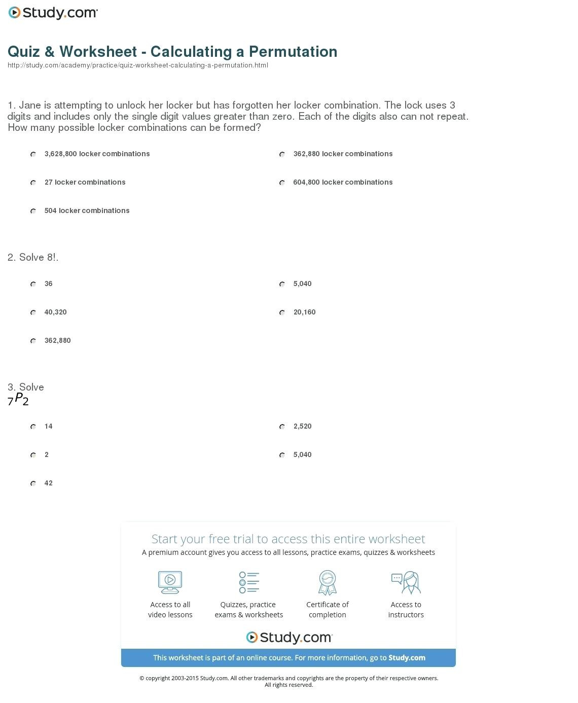Combinations and Permutations Worksheet Permutation and Bination Worksheet