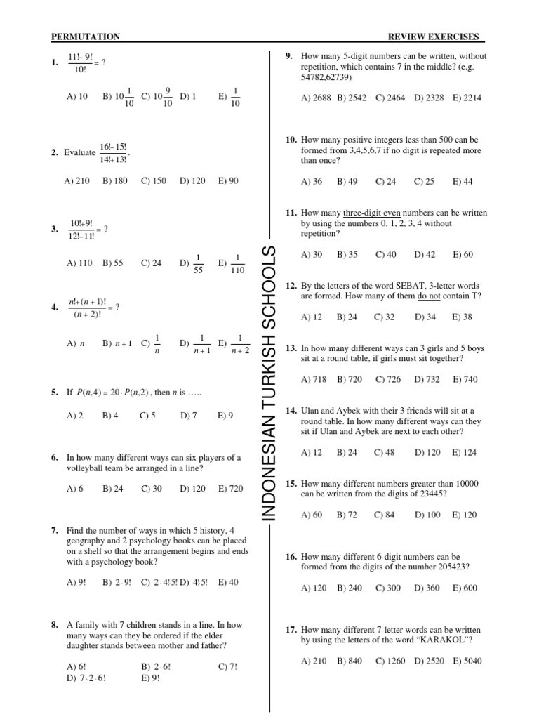 Combinations and Permutations Worksheet Permutation Bination Worksheet