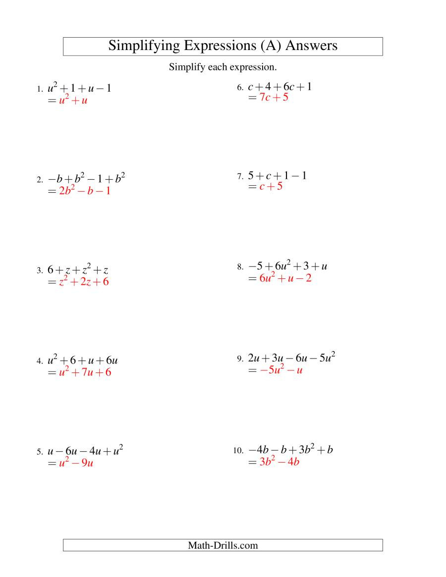 Combining Like Terms Worksheet Pdf Worksheets Staggering Simplifying Algebraic Expressions
