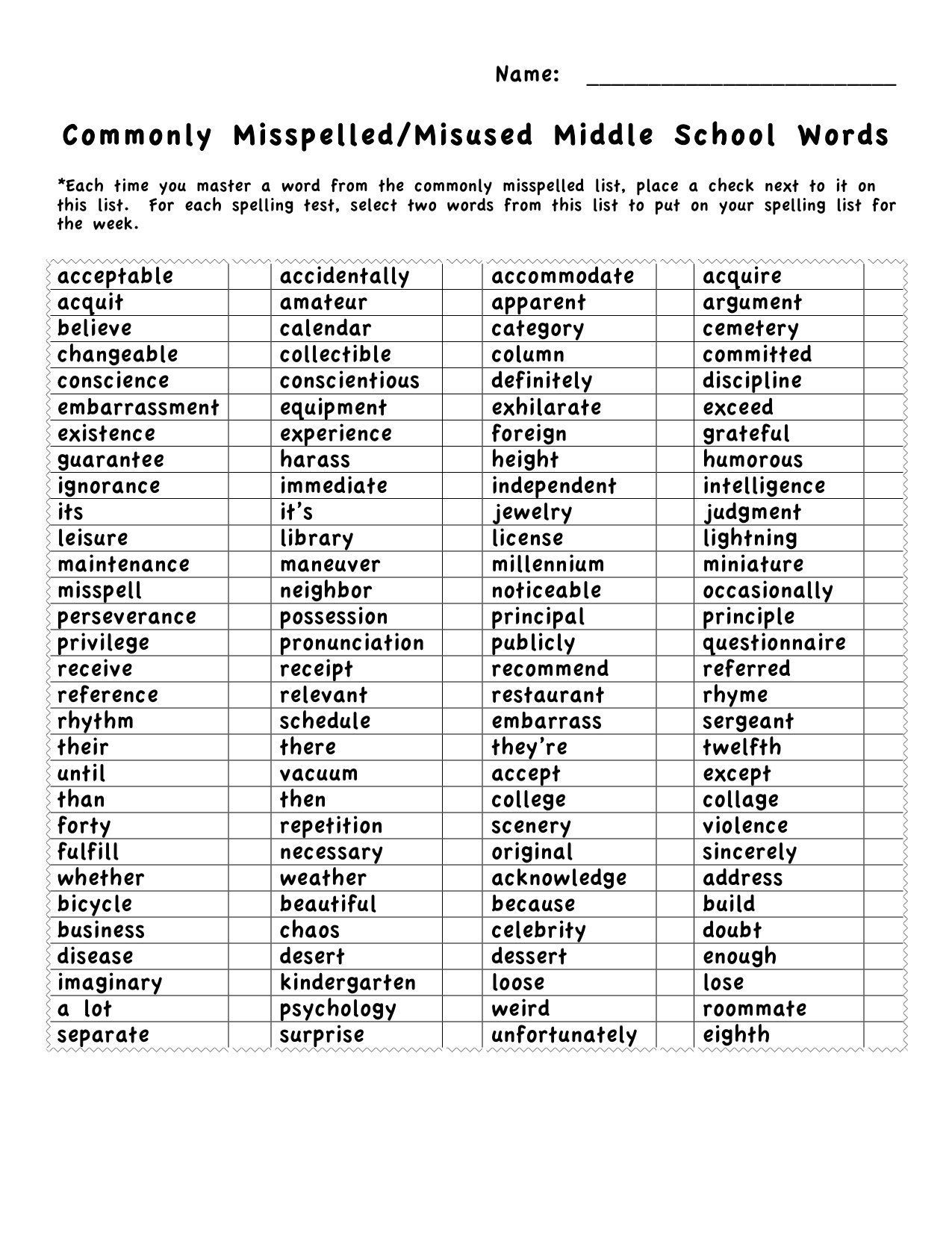 Commonly Misspelled Words Worksheet Middle School Spelling A Year Long Differentiated Approach