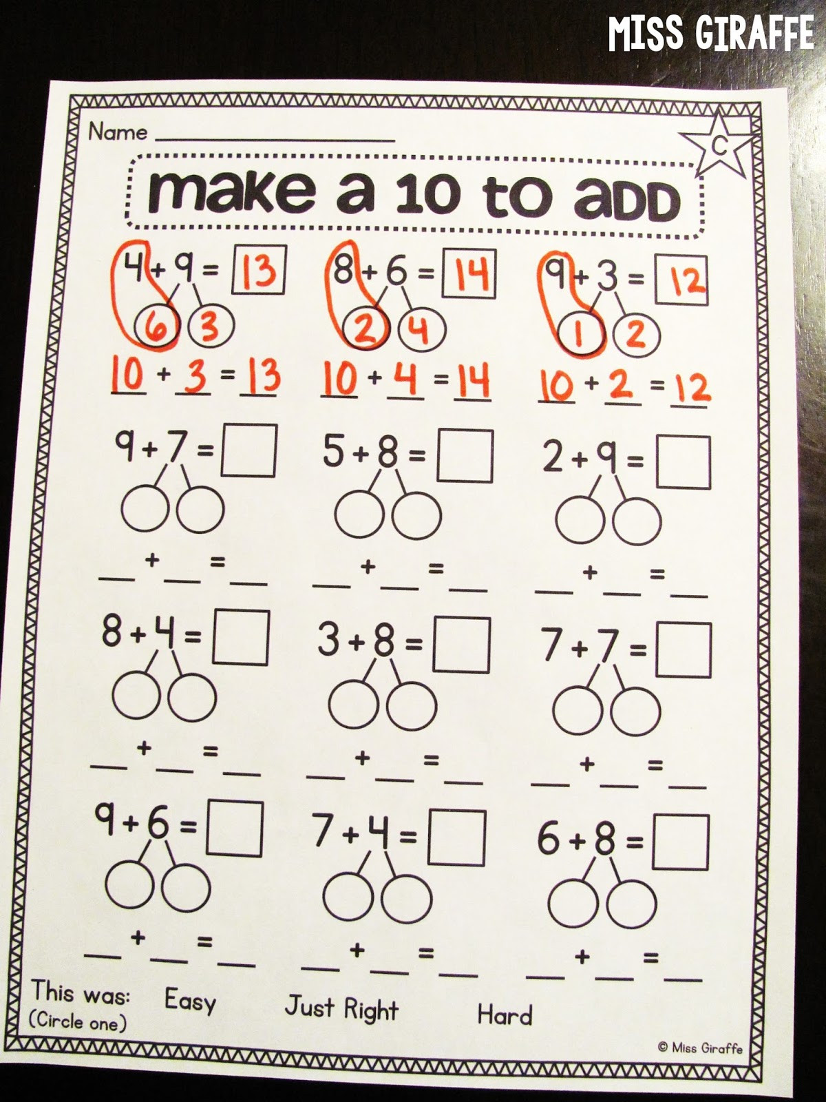 Composing and Decomposing Numbers Worksheet Miss Giraffe S Class Making A 10 to Add