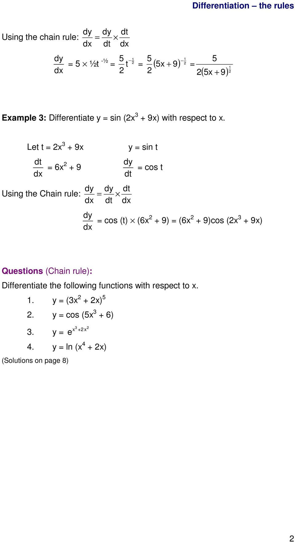 Composite Function Worksheet Answer Key Chain Rule to Differentiate Posite Functions We Have to