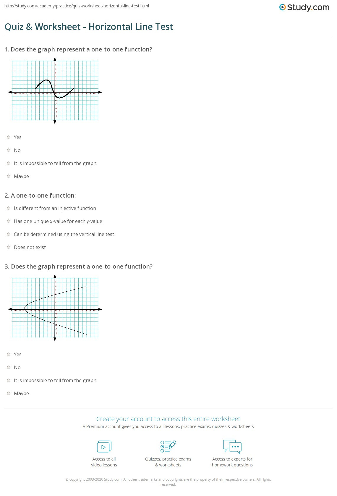 Composite Function Worksheet Answer Key Quiz &amp; Worksheet Horizontal Line Test