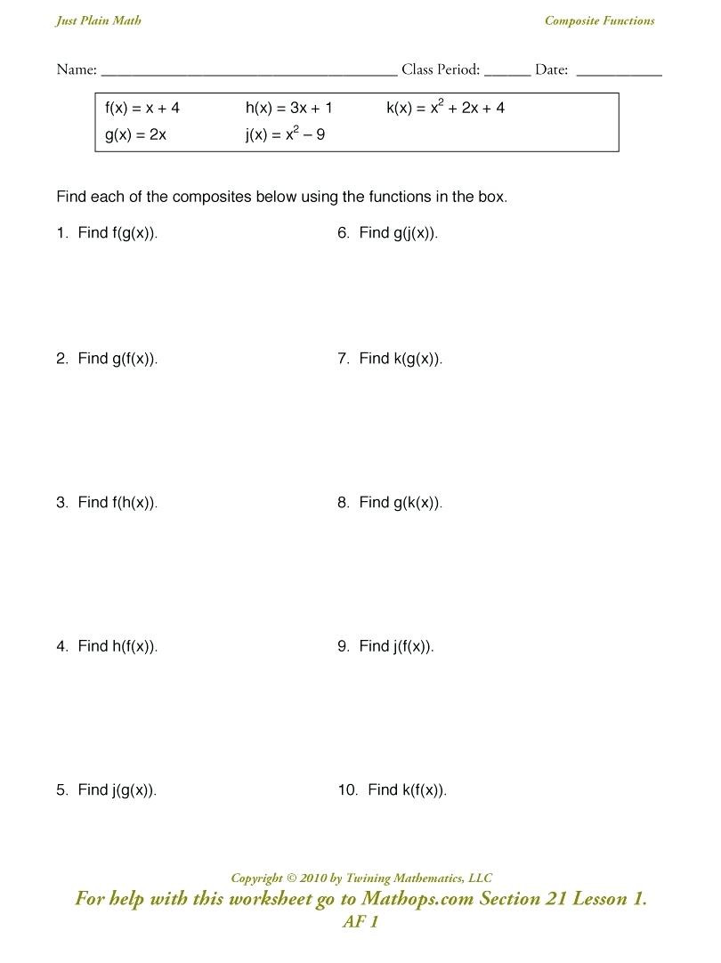 Composition Of Functions Worksheet Position Functions Worksheet with Answers