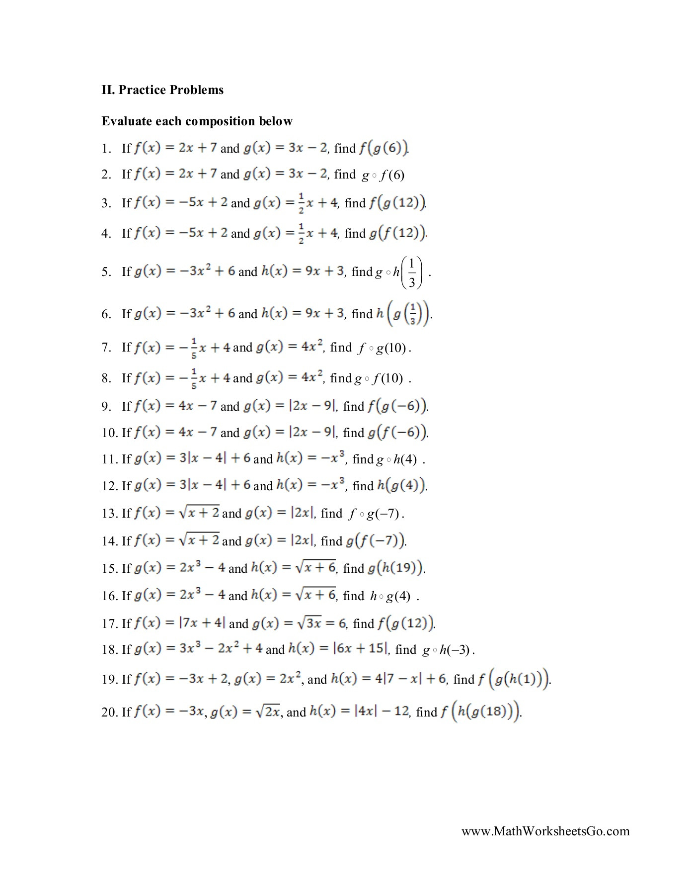 Composition Of Functions Worksheet Position Of Functions Worksheet Pages 1 5 Text