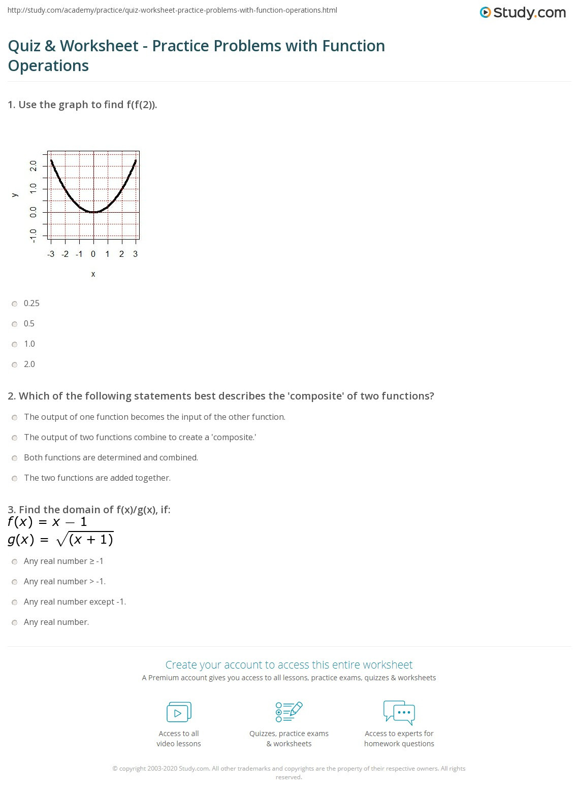 Composition Of Functions Worksheet Quiz &amp; Worksheet Practice Problems with Function