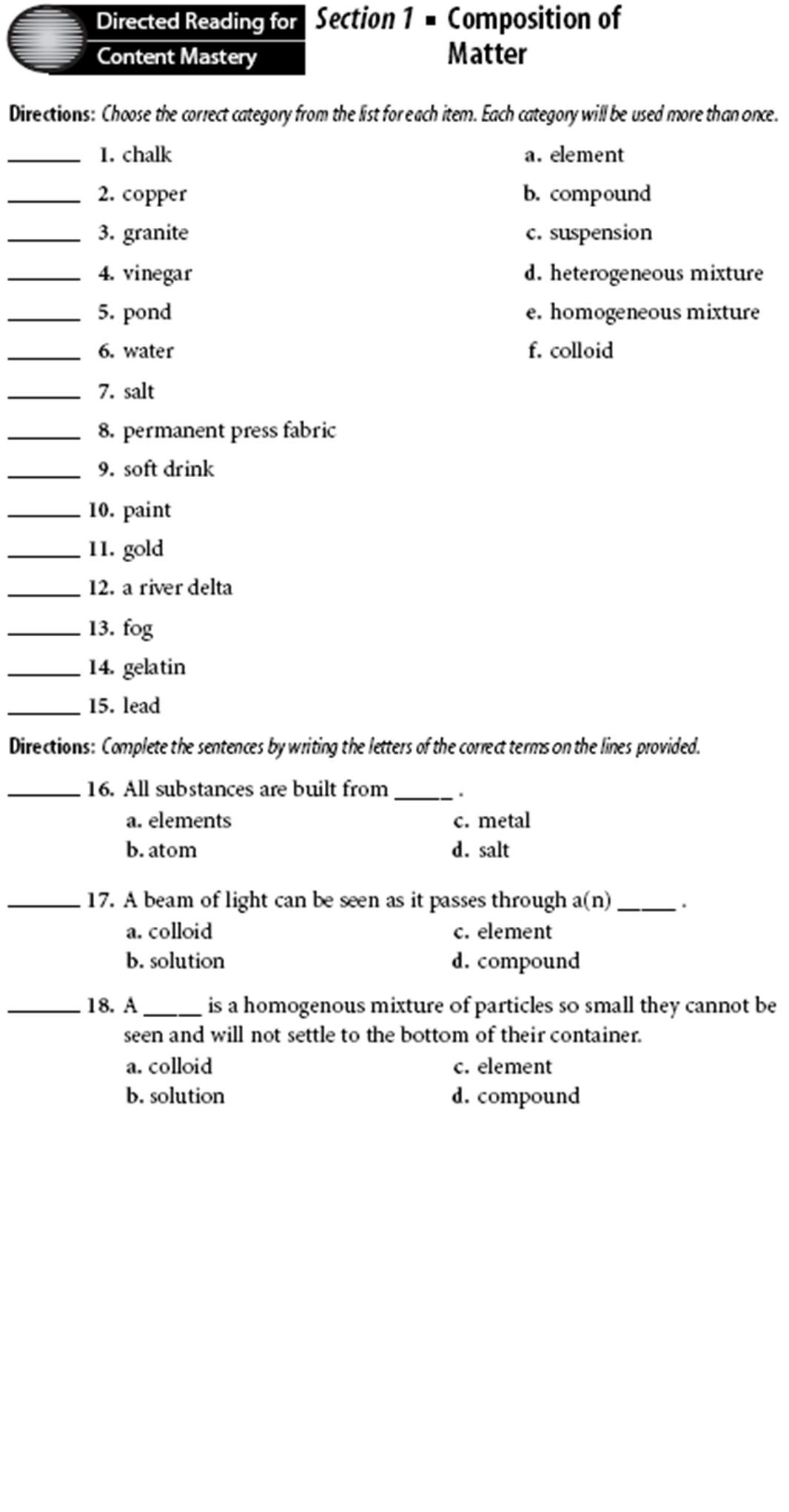 Composition Of Matter Worksheet Answers Position Matter Worksheet Answers Promotiontablecovers
