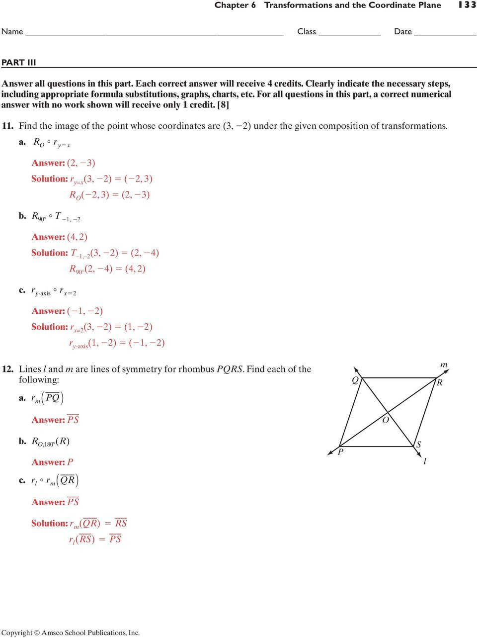 Composition Of Transformations Worksheet 116 Chapter 6 Transformations and the Coordinate Plane Pdf