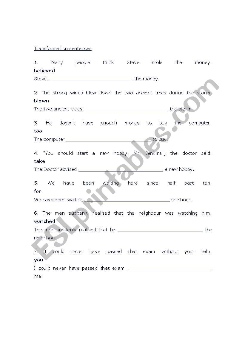 Composition Of Transformations Worksheet English Worksheets Transformation Sentences Fce