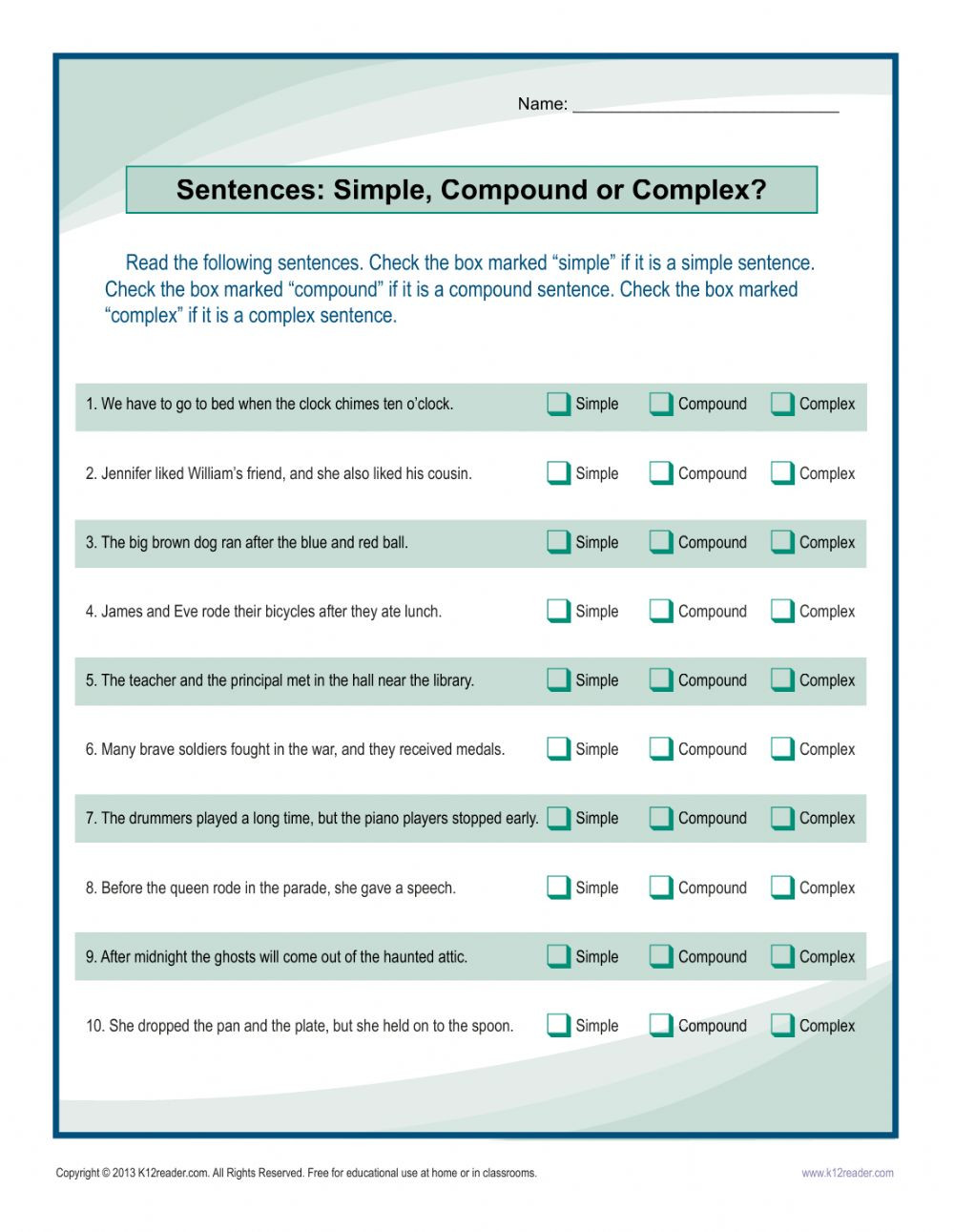 Compound and Complex Sentences Worksheet Simple Pound and Plex Sentences Interactive Worksheet
