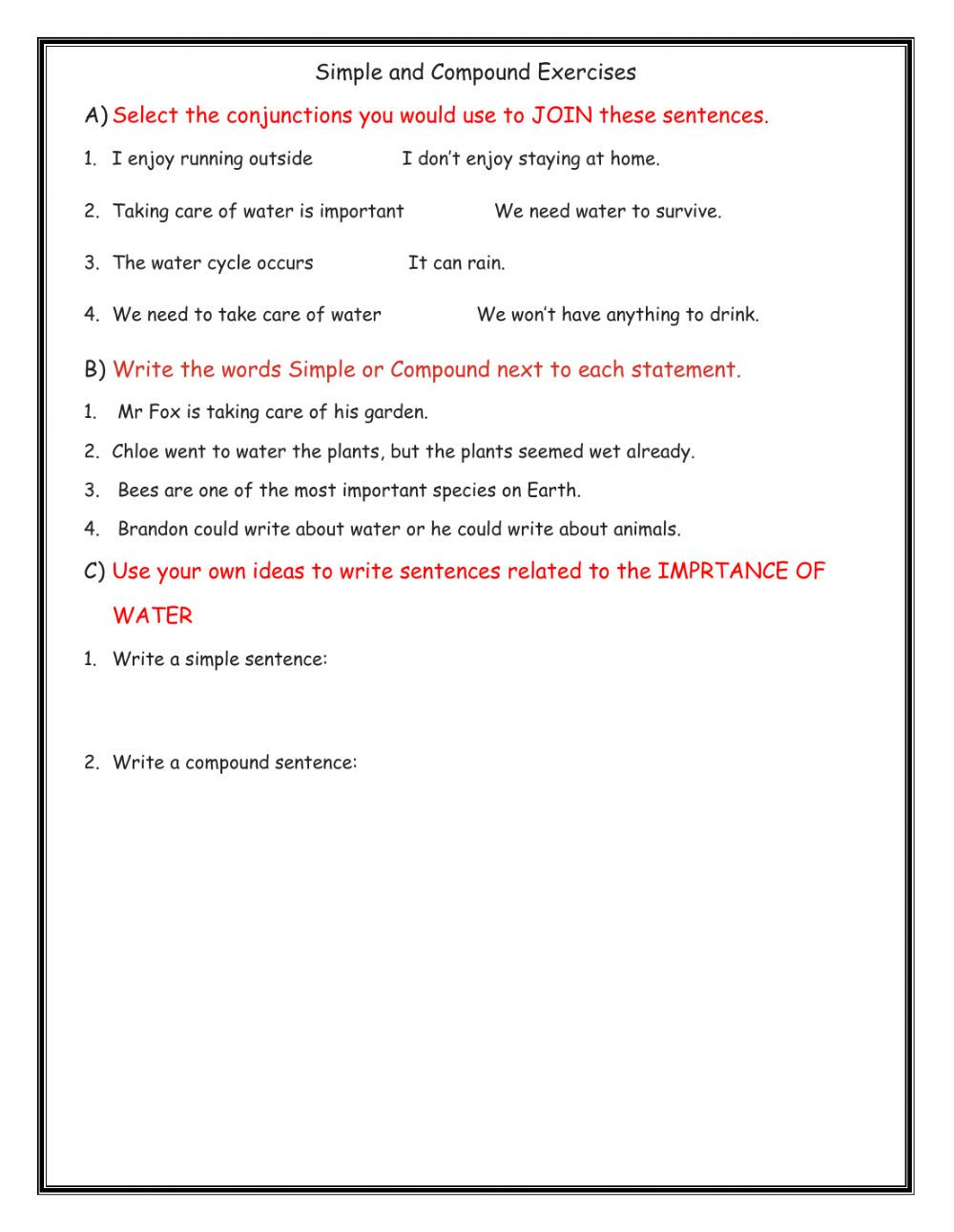 Compound Sentences Worksheet Pdf Simple and Pound Sentences Interactive Worksheet