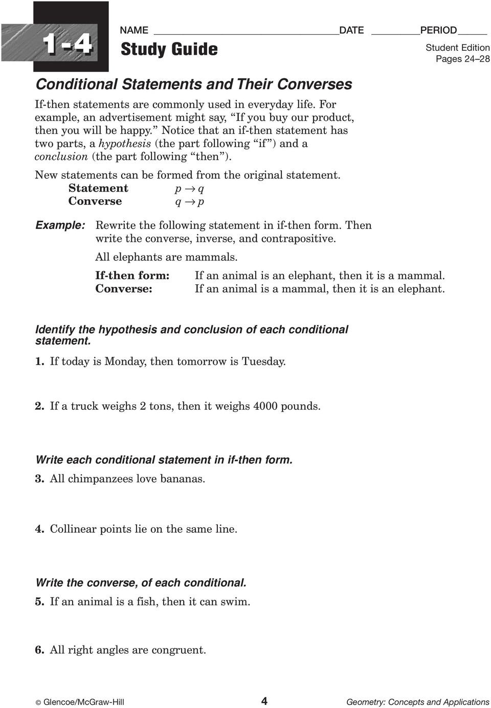 Conditional Statement Worksheet Geometry Study Guide Workbook Contents Include 96 Worksheets One