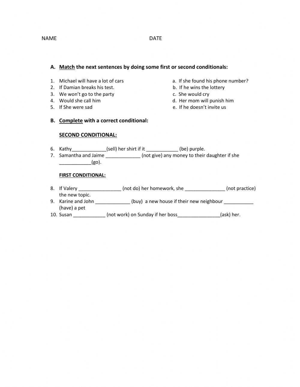 Conditional Statements Worksheet with Answers Conditionals