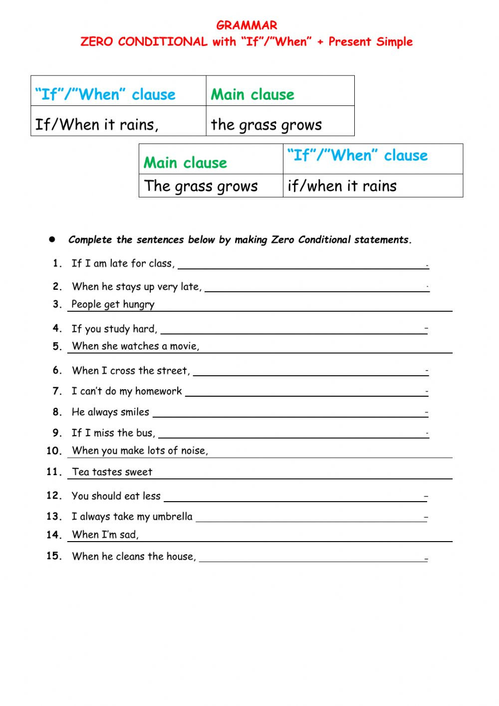 Conditional Statements Worksheet with Answers Zero Conditional Interactive Worksheet