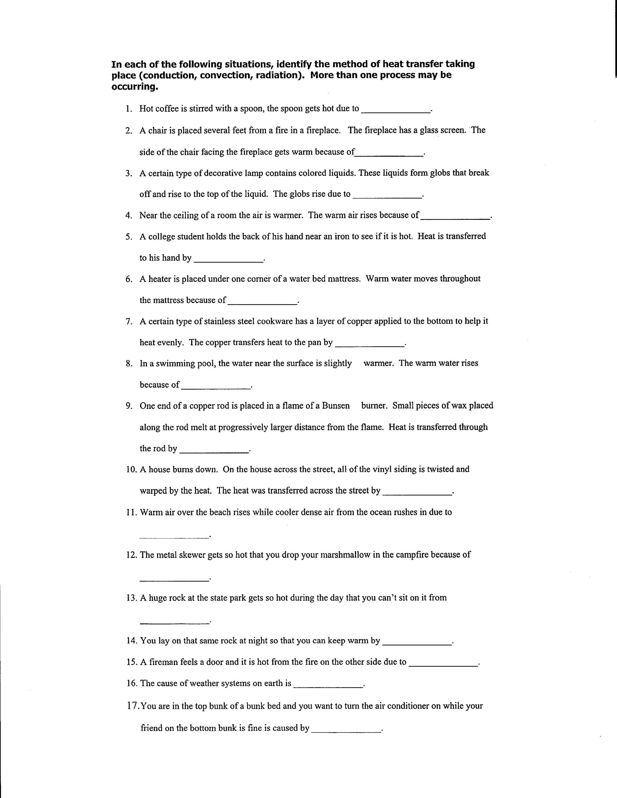 Conduction Convection Radiation Worksheet assignments Mr foreman S 7th and 8th Grade Classes