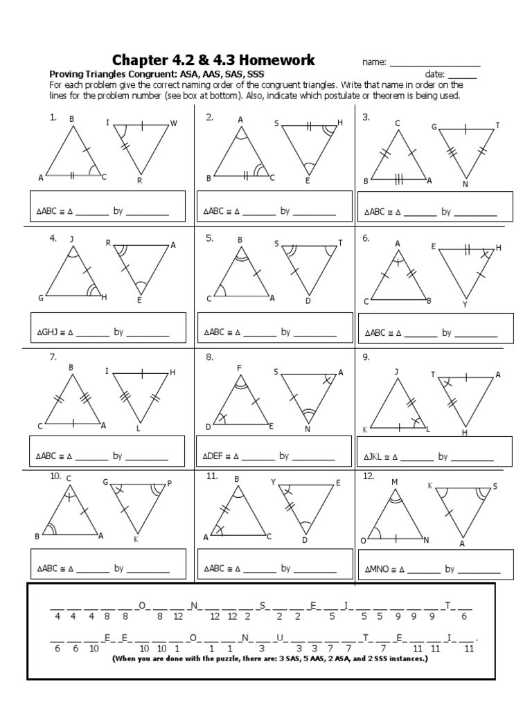 Congruent Triangles Worksheet with Answers Geo Chapter 4 Lesson 2 Homework Congruent Triangle theorems