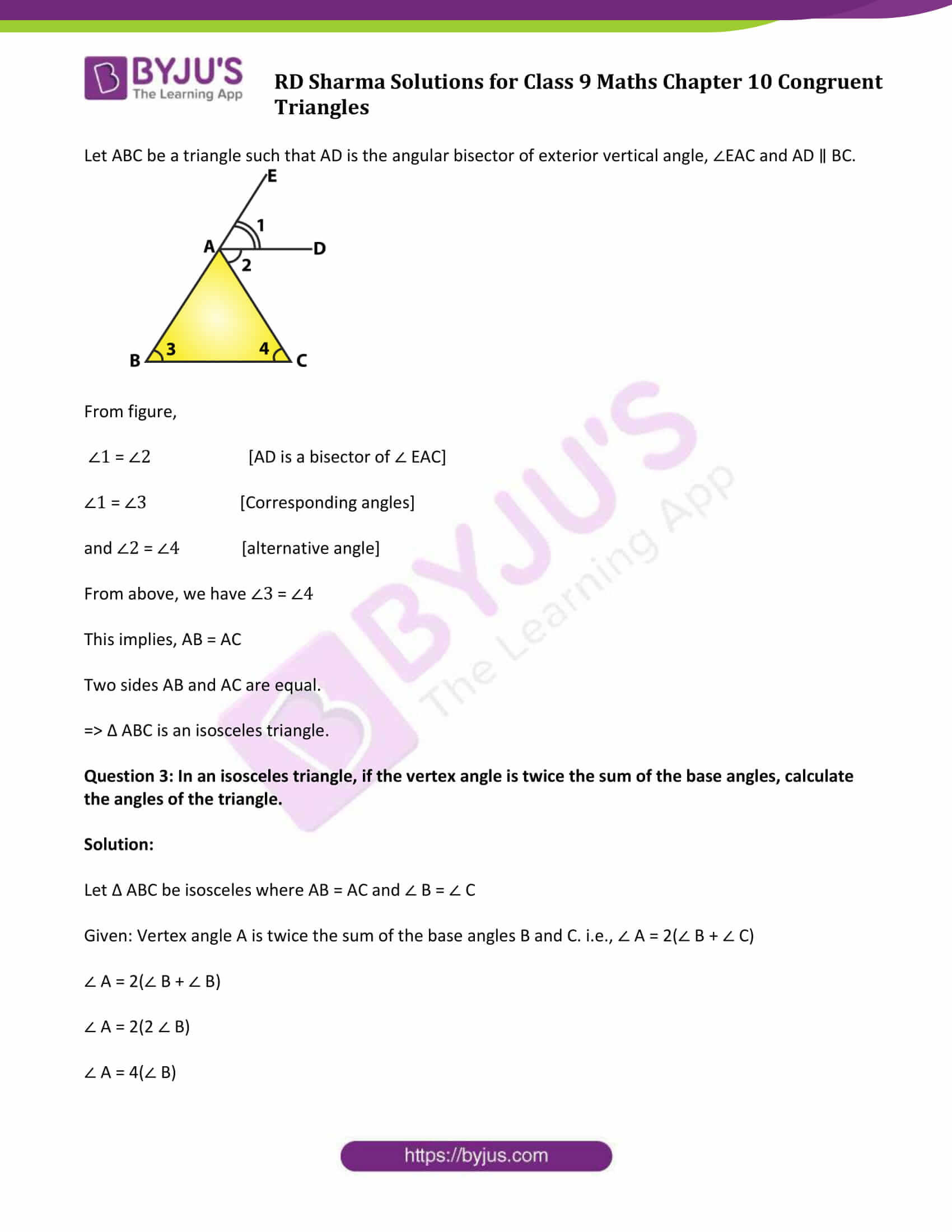 Congruent Triangles Worksheet with Answers Rd Sharma solutions Class 9 Chapter 10 Congruent Triangles