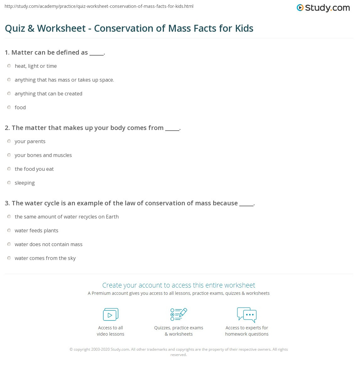 Conservation Of Mass Worksheet Quiz &amp; Worksheet Conservation Of Mass Facts for Kids