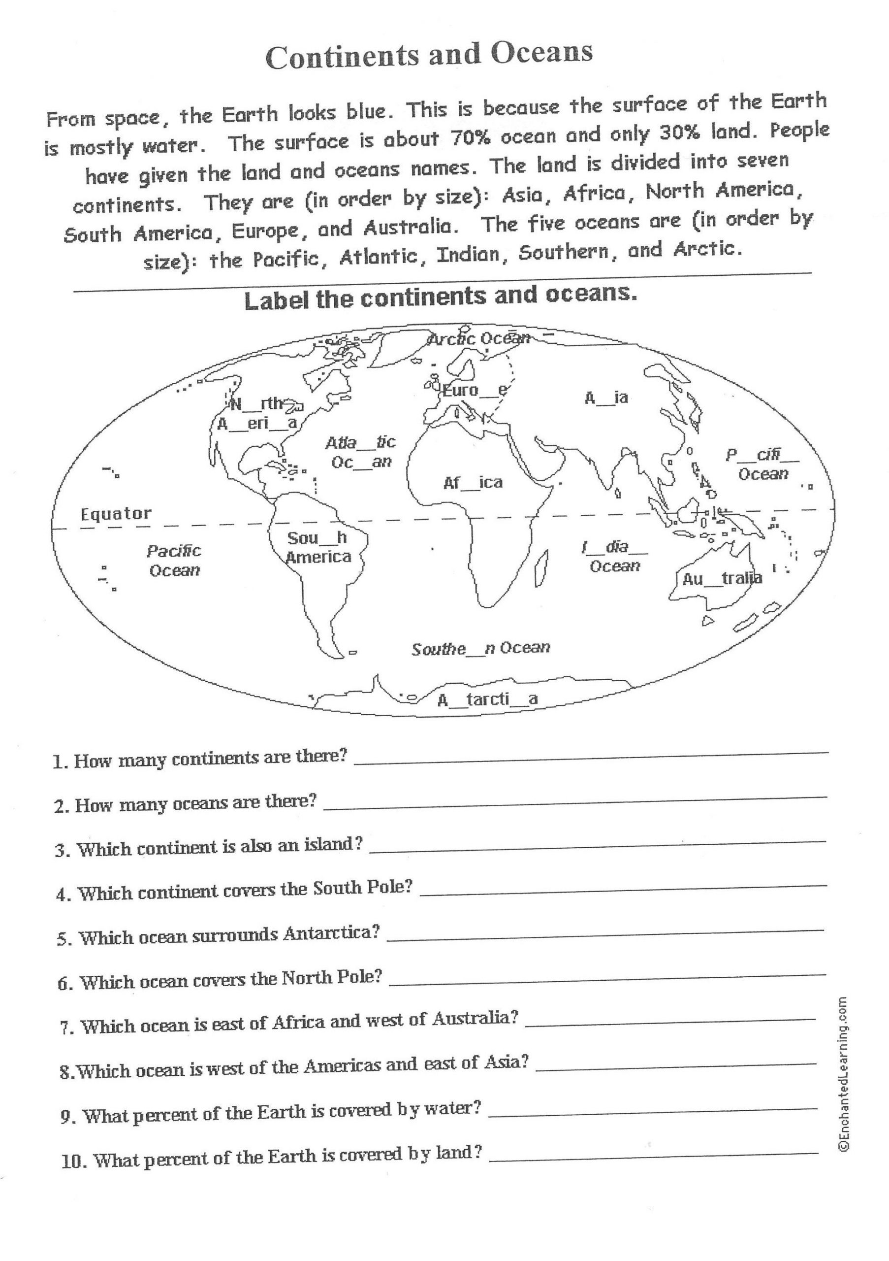 Continents and Oceans Worksheet 3rd Grade social Stu S Worksheets Continents