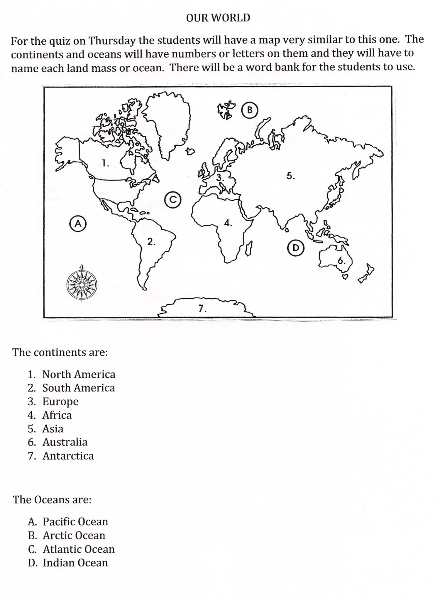 Continents and Oceans Worksheet Continents and Oceans Lesson Plan