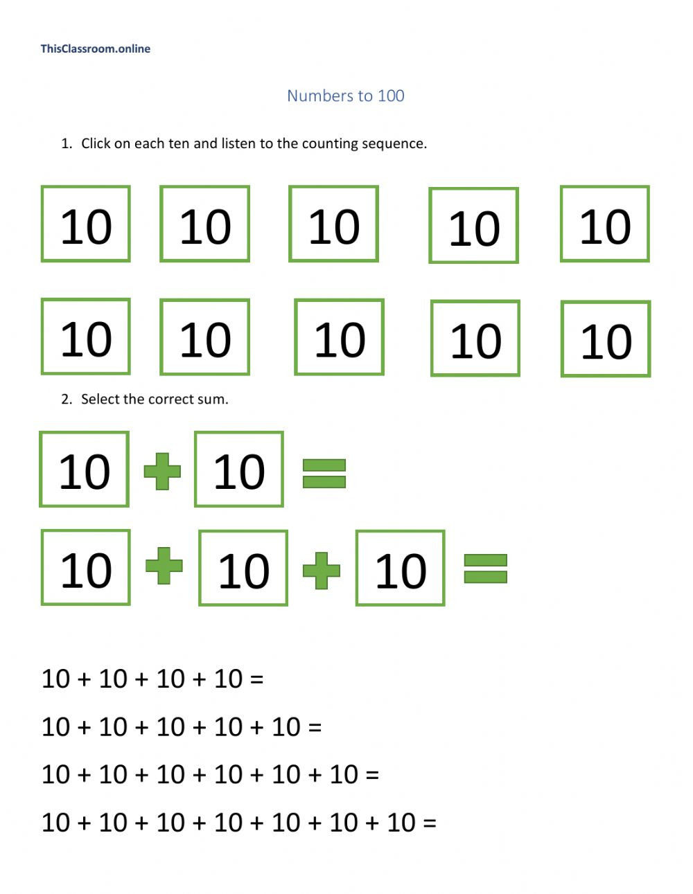 Counting In 10s Worksheet Counting by Tens 1 Interactive Worksheet