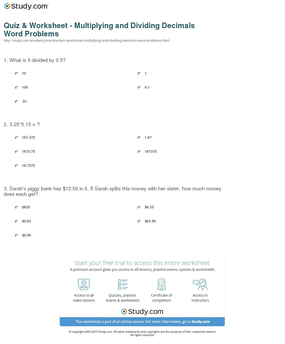 Decimal Word Problems Worksheet Decimal Multiplication Word Problems – Leahaliub