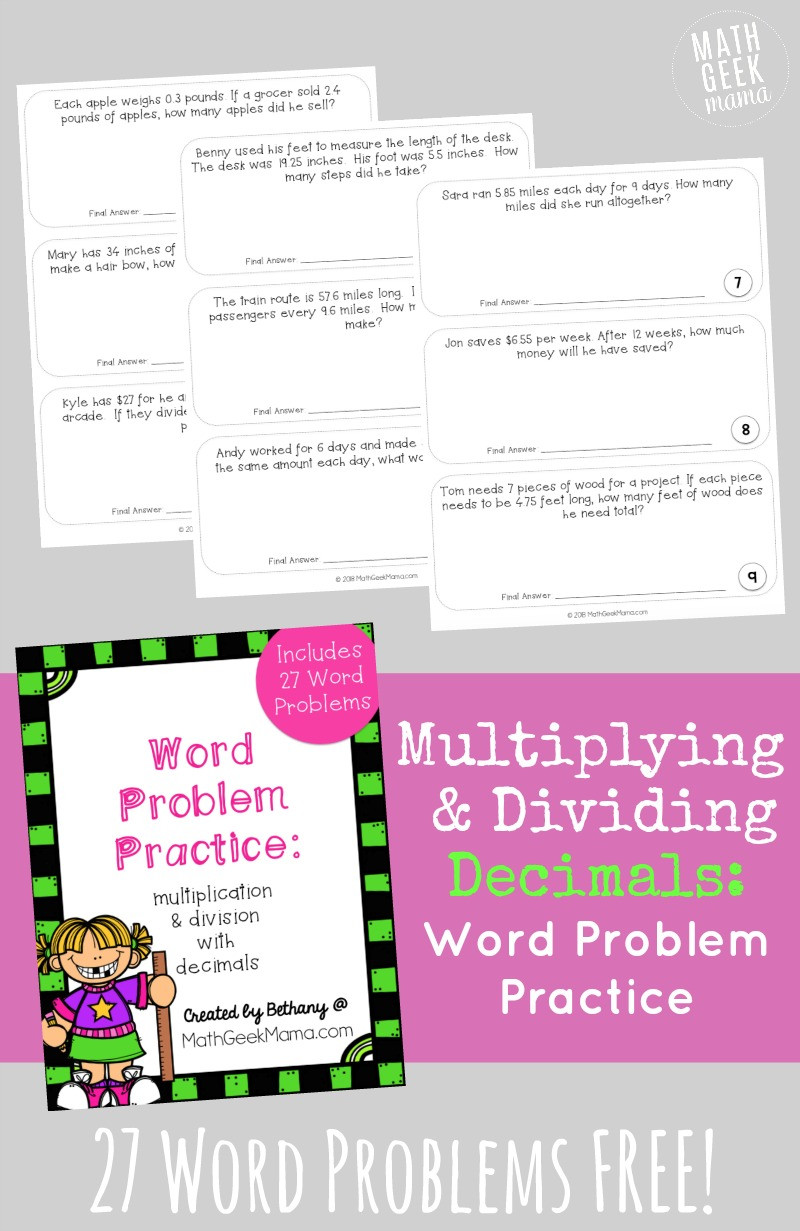 Decimal Word Problems Worksheet Free Multiplying Decimals Word Problems Set