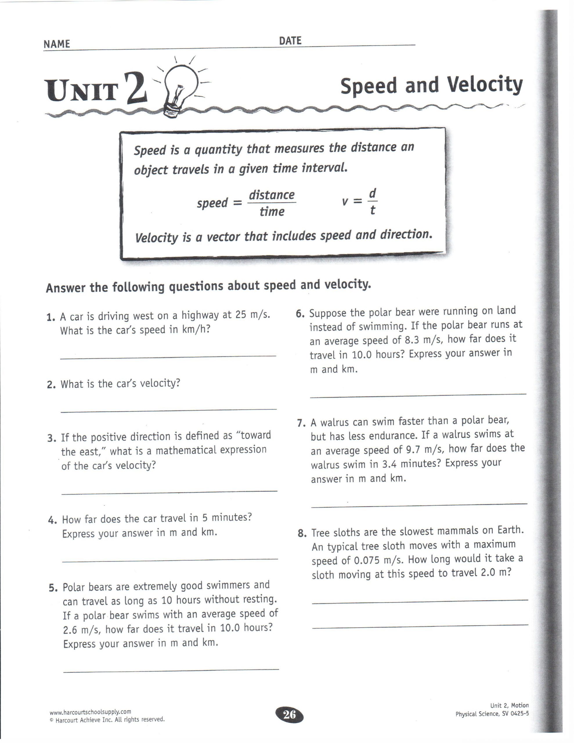 Determining Speed Velocity Worksheet Answers Momentum Lessons Tes Teach