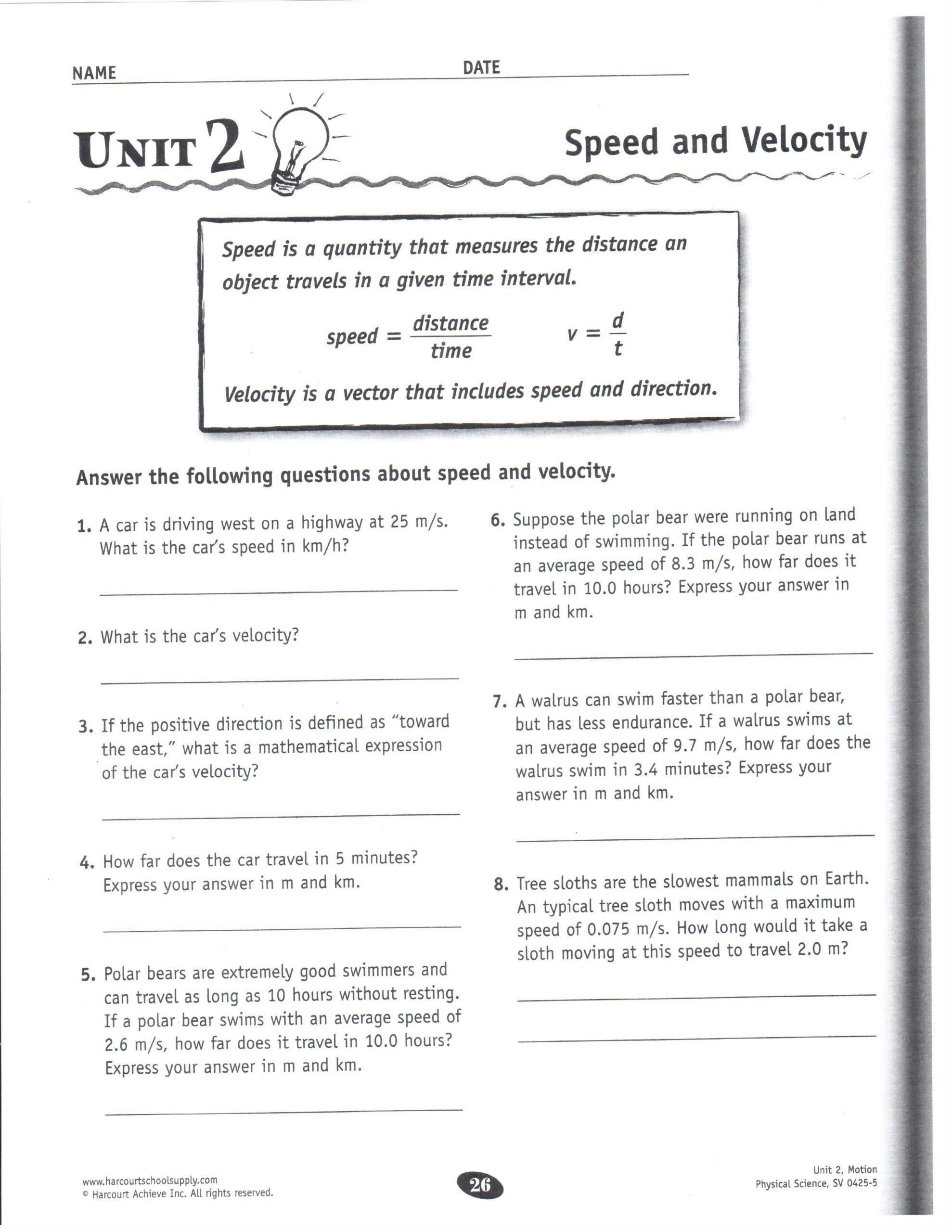 Determining Speed Velocity Worksheet Answers Sheets Add Newspaper Worksheets for Students Learn Gujarati