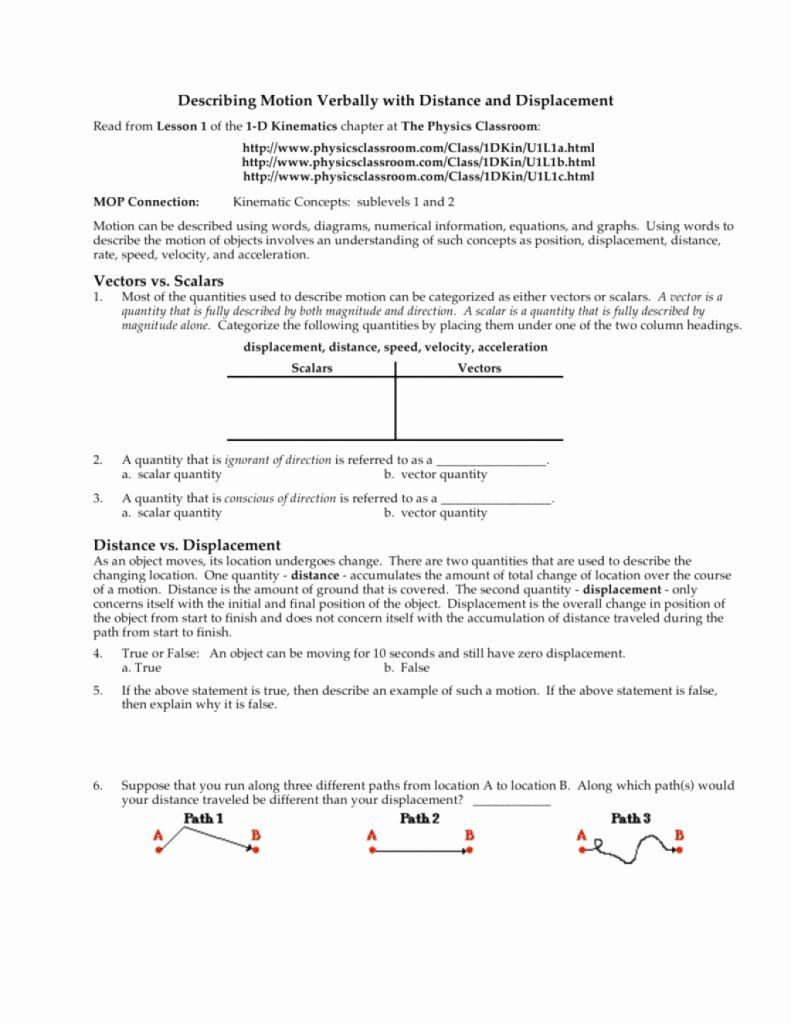 Distance and Displacement Worksheet 50 Distance Vs Displacement Worksheet In 2020 with Images