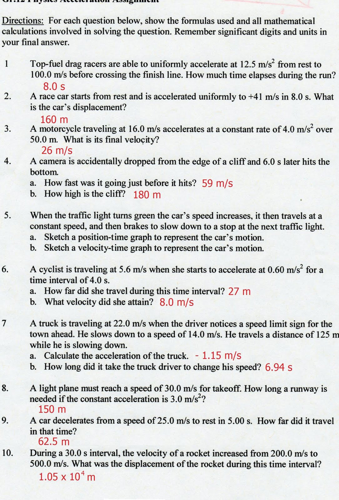 Distance and Displacement Worksheet Velocity and Acceleration Calculation Worksheet